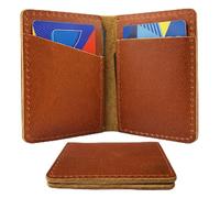 The Antiq Leather Credit Card Holder Bifold Slim Wallet Vintage Full Grain Leather Card Holder Minimalist Compact Wallet Holds 4 Cards and Cash Gift for Him and Her- Tan