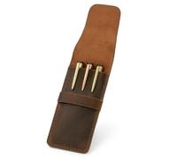 The Antiq Leather Pen Case 3 Pen Holder Full Grain Leather Pencil Case Tuck Flap Pen Sleeve for Fountain Ballpoint Rollerball Pens Brown