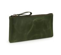 The Antiq Leather Pencil Pouch, Currency Pouch, Leather Pencil Case, Zippered Pouch Paper Money, Pen Case, Pen and Marker Case, Pencil Case for Artists & Professionals Forest Green