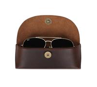 The Antiq Leather Sunglasses Case Slim Eyewear Pouch with Button Closure Soft Leather Glasses Holder Travel Spectacle Case Brown 7x3 Inch