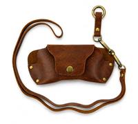 The Antiq Leather Sunglasses Case with Lanyard, Handmade Eyeglass Holder Pouch, Snap Closure Travel Glasses Protector, Vintage Leather Sleeve for Men & Women, 3 x 7 (Tan)