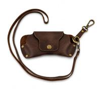 The Antiq Leather Sunglasses Case with Lanyard, Handmade Eyeglass Holder Pouch, Snap Closure Travel Glasses Protector, Vintage Leather Sleeve for Men & Women, 3 x 7 (Brown)