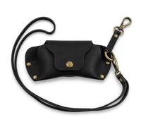 The Antiq Leather Sunglasses Case with Lanyard, Handmade Eyeglass Holder Pouch, Snap Closure Travel Glasses Protector, Vintage Leather Sleeve for Men & Women, 3 x 7- Black