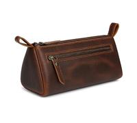 The Antiq Makeup Bag for Travel - Slim, Stylish Design Fits in All Purses & Bags, Pencil Kit, Genuine Leather Stationary Bag, Marker & Art Tool Organiser, Brown, 8x3.5 inches