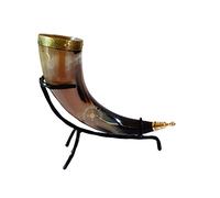 THE ANTIQUE HOUSE Medieval Viking Drinking Ox Horn Mug Beer Water Horn Mug with Office Table Iron Stand