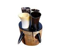 THE ANTIQUE HOUSE Vintage Drinking Horn Mug Set of 4 Handmade Ceremonial Viking Drinking Horn Mug for Mead Wodka Whisky Ancient Horns with Stand Gift
