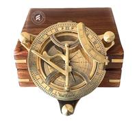The Antique's Lab Handmade Sundial Compass Solid Brass 3 inch Sun Dial with Wooden Box Antique Brass Sundial Clock with Chart for Guidance, Ideal Nautical & Vintage Gift for Men