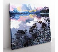 The Apgar Mountains in Montana in Abstract Modern Canvas Wall Art Print Ready to Hang, Framed Picture for Living Room Bedroom Home Office Décor, 35x35 cm (14x14 Inch)