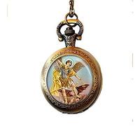 The Archangel Pocket Watch Necklace Catholic Medal Evil Protect Religious Jewelry Art Picture Jewelry