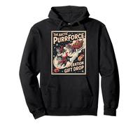The Arctic Purrforce - Vintage Christmas Cats Sleigh Ride Pullover Hoodie