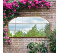 The Arcus - Gold Metal Framed Window Arched Garden Wall or Fence Mirror 69" X 33" (174CM X 85CM)