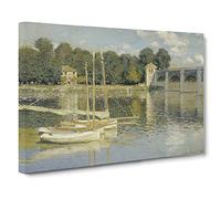 The Argenteuil Bridge By Claude Monet Canvas Print | Gallery Wrapped 30mm Frame Wall Art | 30x20 inches | Ready to Hang | Impressionist Cityscape Picture | Living Room Bedroom Lounge Office