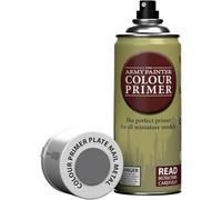 The Army Painter Colour Primer Plate Mail Metal, 400 mL Acrylic Spray Primer, Spray Paint Basecoat for Miniature Priming, Tabletop Roleplaying, Boardgames, and Wargames Miniature Modelling