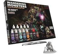 The Army Painter, GameMaster: Wandering Monsters Set Combo, 15x18ml Paints | Warpaints Fanatic Acrylic Paints, incl. Metallics, Wash, Primer, 2 Brushes, 1 Miniature - Warhammer & Dnd