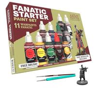 The Army Painter Warpaints Fanatic: Starter Set Combo, 11 paints: 7 acrylic colours, 2 Metallics, 1 Wash, 2 Brushes & 1 Free Miniature figure, For models and miniature painting