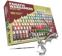 The Army Painter Warpaints Fanatic Wargamers Set Combo - 102 x 18 ml Acrylic Paints, Incl. Metallics, Washes, Effects, 2 Brushes & 1 Miniature - Miniature Paint Set for D&D & Warhammer