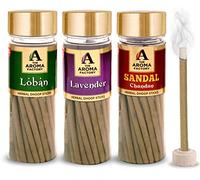 The Aroma Factory Dhoop batti (Loban, Lavender, Sandal Chandan) No Bamboo No Charcoal Pooja Dhup Sticks with Incense Holder, 3 Jars x 100g