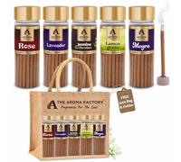 The Aroma Factory Dhoop batti (Rose,Lavender,Jasmine&Chocolate,Lemongrass,mogra) No Bamboo Herbal Dhoop Sticks with Incense Holder, 5 Bottle x 100g,with Jute Bag