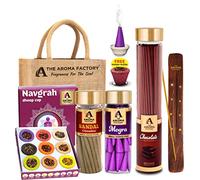 The Aroma Factory Navgrah Sambrani Dhoop Cups, Chocolate Agarbatti 100g, Sandal Chandan Dhoop Batti, Mogra Cones with Stand & Jute Bag | 0% Charcoal | 100% Organic Incense for Pooja, Havan