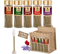 The Aroma Factory Organic Bamboo-less Incense Sticks | Non Toxic | Aromatic Fragrances Dhoop Battis | Combo of 5 Jar x 100Gram | Jute Gift Set with Wooden Holder