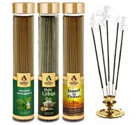 The Aroma Factory Organic Incense Sticks (Oudh, Loban, Attar Jannat ul Firdaus) No Charcoal | Non Toxic | Exotic Fragrance | Herbal Aromatic Pooja Agarbatt, 3x100g Jute Gift Set with Wooden Holder