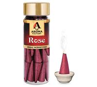 The Aroma Factory Rose Incense Cones - 1 Bottle with 30 Cones, 100% Natural & Pure Herbs, Non-Toxic, Zero Charcoal, No Black Smoke, Infused with Essential Oils for Home, Meditation & Relaxation