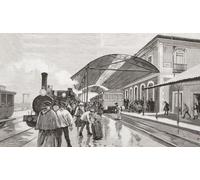 The arrival of a passenger train from Madrid at Cordoba station Cordoba Spain in the 19th century. From La Ilustracion Espanola y Americana published 1892. Poster Print by Ken Welsh (18 x 10)