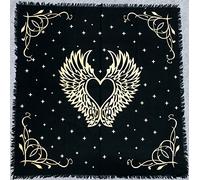 THE ART BOX 1 Altar Cloth Tarot Cards Table Napkins Supplies Black Gold Tablecloth Square Spiritual Celestial Deck Cloth With Fringes, Angel Wings, 36x36 Inches