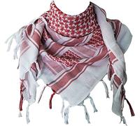 THE ART BOX 100% Cotton Scarf Military Shemagh Tactical Desert Keffiyeh Head Neck Afghan Scarf Arab Wrap with Tassel for Men Women (White Red, 45 in x 45 in / 110 cm x 110 cm)