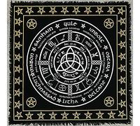 THE ART BOX Altar Cloth Celestial Wheel - 36x36Inch Altar Tarot Tapestry Spread Square Spiritual Celestial Black Gold Tablecloth Napkins With Fringes