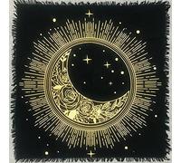 THE ART BOX Altar Cloth Sun Moon & Star - 36x36 Inch Alter Tarot Table Napkins Black Gold Rune Cloth Square Spiritual Celestial Deck Cloth With Fringes