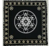 THE ART BOX Altar Cloth Tarot Cards Table Napkins Supplies - 36x36Inch Black Gold Tablecloth Square Spiritual Celestial Deck Cover With Fringes Sacred Geometry Decal