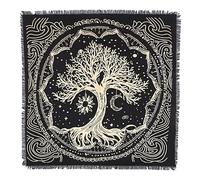 THE ART BOX Altar Cloth Tarot Cards Table Napkins Witchcraft Supplies Black Gold Tablecloth Square Alter Pagan Spiritual Celestial Deck Cloth With Fringes ,24X24 Inches,Gold-Tree of Life (Sun Moon)