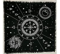 THE ART BOX Altar Cloth Tarot Cards Table Napkins Witchcraft Supplies Black Gold Tablecloth Square Spiritual Celestial Deck Cloth With Fringes , 12 Constellation , 24X24 Inches (ALT03-24X24)