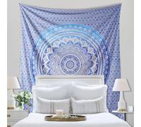 THE ART BOX Aqua Blue Cotton Tapestry Mandala Wall Hanging - Tapestry for Bedroom - Boho Room Decor - Twin Size Aesthetic Wall Tapestry 55x82 Inches