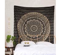 THE ART BOX Black Gold Ombre Tapestry Wall Hanging Mandala - Bohemian Room Decor - Cotton Throw Tapestry - Boho Bedding Queen Bedspread 85x90 Inches