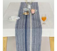 The Art Box Boho Cotton Fabric Table Runner Blue - 14x108 inch Morden Farmhouse Braided Stripe Kitchen Dining Table Runner Tassel for Wedding Home Decor