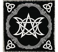 THE ART BOX Celestial Cloth with Pentagram Triquetra - 18x18 Inch Fringed Square Table Cover for Cards or Ritual Decor