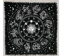 THE ART BOX Celestial Cloth with Zodiac Horoscope Signs - 18x18 Inch Fringed Table Cover for Cards or Decor