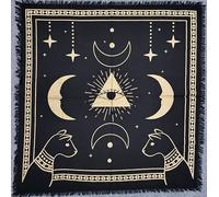 THE ART BOX Celestial Fringed Cloth - Gold Moon Symbol, Square Table Cover for Meditation or Decor