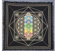 THE ART BOX Celestial Spiritual Cloth with Fringes - Square Table Cover for Cards or Meditation (Metatron’s Cube - Multi)