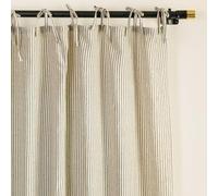 THE ART BOX Gauze Striped Curtains, Boho Linen Gauze Tie Top Hanging Curtains Light Filtering Door Window Treatment 2 Panel Drapes for Living Room Home Décor Black on Green (63"x42" Each Panel)