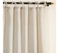 THE ART BOX Gauze Striped Curtains, Boho Linen Gauze Tie Top Hanging Curtains Light Filtering Door Window Treatment 2 Panel Drapes for Living Room Home Décor Black (72"x42" Each Panel)