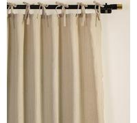 THE ART BOX Gauze Striped Curtains, Boho Linen Gauze Tie Top Hanging Curtains Light Filtering Door Window Treatment 2 Panel Drapes for Living Room Home Décor Grey on Beige (84"x42" Each Panel)