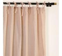 THE ART BOX Gauze Striped Curtains, Boho Linen Gauze Tie Top Hanging Curtains Light Filtering Door Window Treatment 2 Panel Drapes for Living Room Home Décor Maroon on Beige (90"x42" Each Panel)