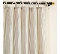 THE ART BOX Gauze Striped Curtains, Boho Linen Gauze Tie Top Hanging Curtains Light Filtering Door Window Treatment 2 Panel Drapes for Living Room Home Décor Black on Beige (84"x42" Each Panel)