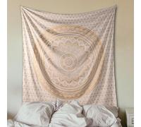 THE ART BOX Glittering Gold Tapestry Wall Hanging Mandala- Indian Cotton Throw Hippie Tapestries - Boho Bedding White Golden Queen Bedspread 85x90 inches-Meditation Yoga Rugs Mats