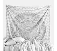 THE ART BOX Glittering Silver Grey Tapestry Wall Hanging Mandala - Bohemian Room Decor - Cotton Throw Tapestry - Queen Bedspread 85x90 Inches