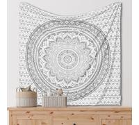THE ART BOX Glittering Silver Grey Tapestry Wall Hanging Mandala - Bohemian Room Decor - Cotton Throw Tapestry - Medium Bedspread 54x60 Inches