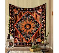 THE ART BOX Golden Orange Mandala Wall Tapestry - Celestial Cotton Hanging, 215x230 cm
